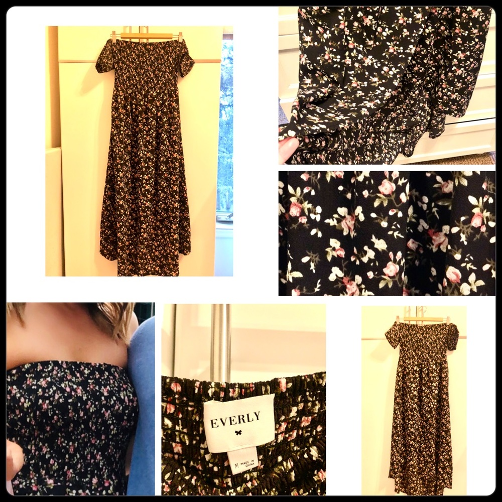 ❣️everly medium black floral high low dress with arm detail